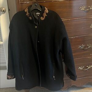 Stylish Black Pea Coat with Tan Accents